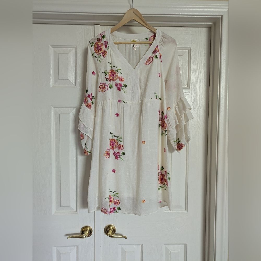 Anthropology Fig And Flower Cottage Boho Embroidered Dress
